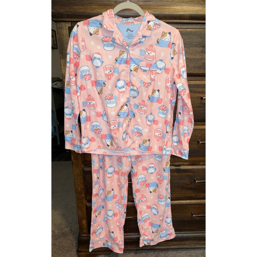 Squishmallows Kids Pink Winter Pajama Set Cam Cat Winston Owl XL 14/16 K290625MW